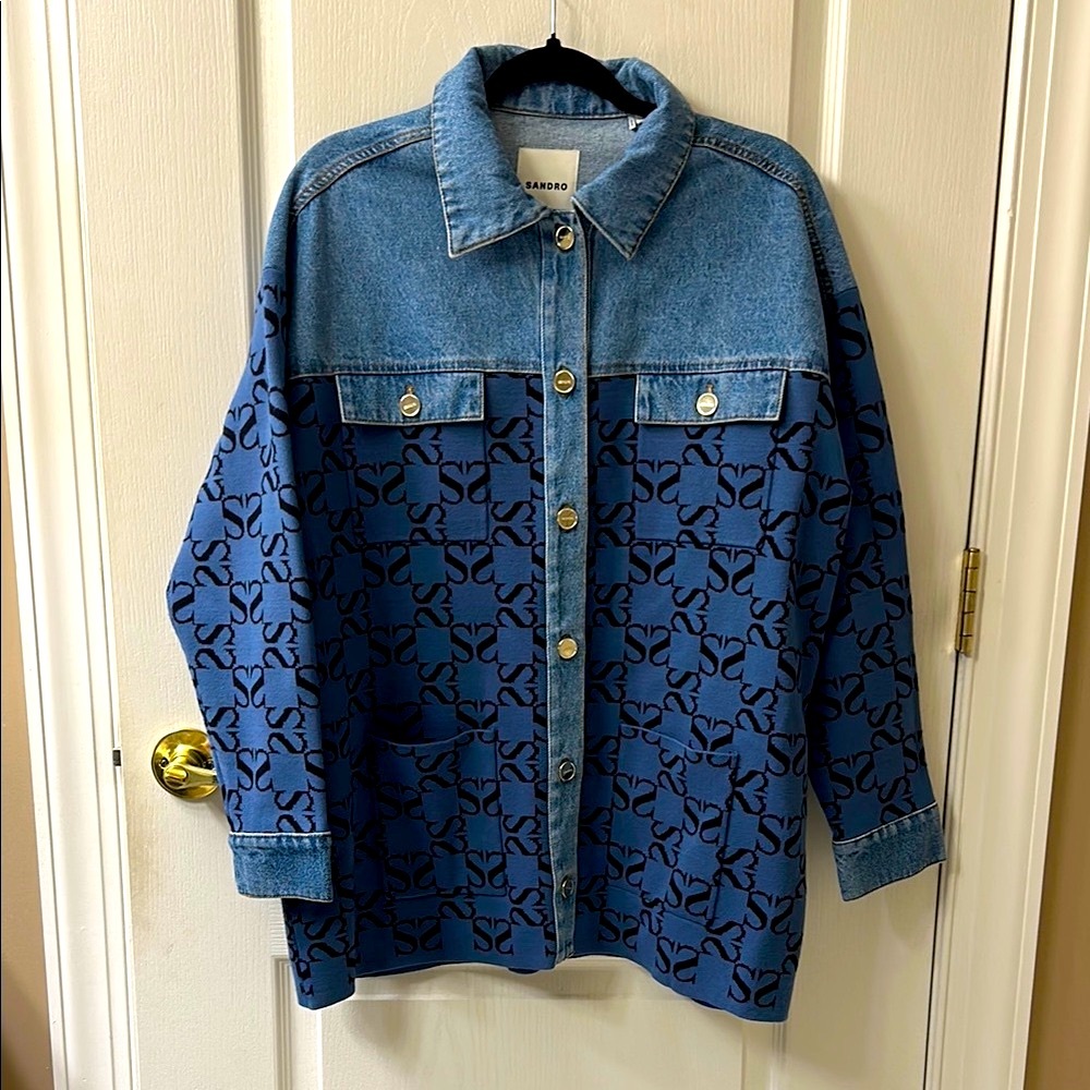 Sandro Blue Hybrid Jean Jacket with Paisley Pattern used once